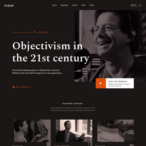 Homepage design for philosopher and writer