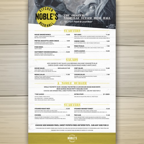 Proposal Menu for Bar/Restaurant "Nashville Style Beer Hall"