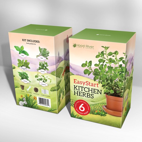 Kitchen Herbs kit box design. Packaging design with custom hand drawn illustration.