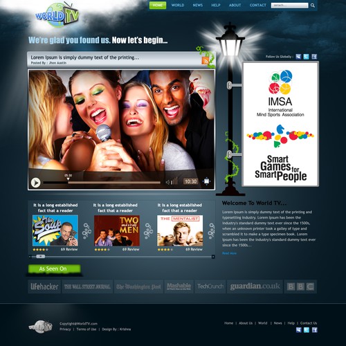 Single page design for online video site