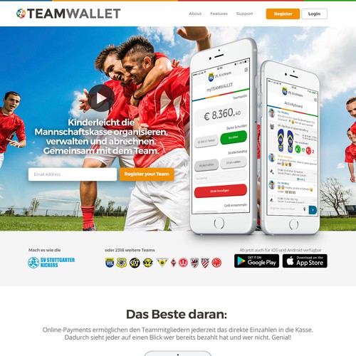 Homepage Design Concept for TeamWallet