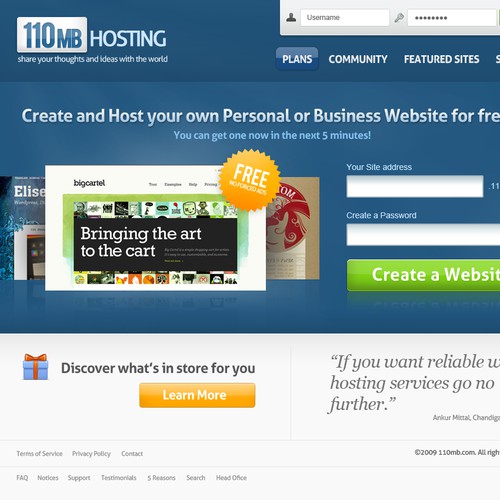Modern WEB 2.0 Homepage for Free Hosting Company - 110MB.com