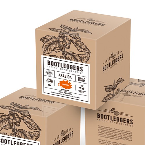 box package for Bootleggers coffee