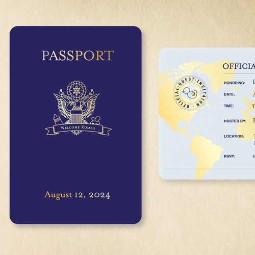 Passport themed baby shower invite