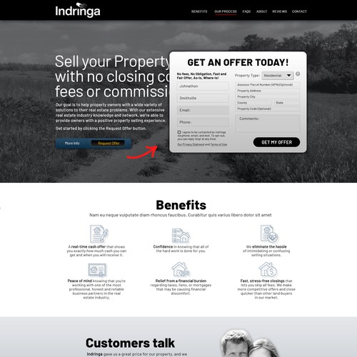 Real Estate landing page entry