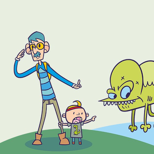 Create three characters for a children's book: Dad, kid & lake monster (think Ugly Doll, Olivia Pig)