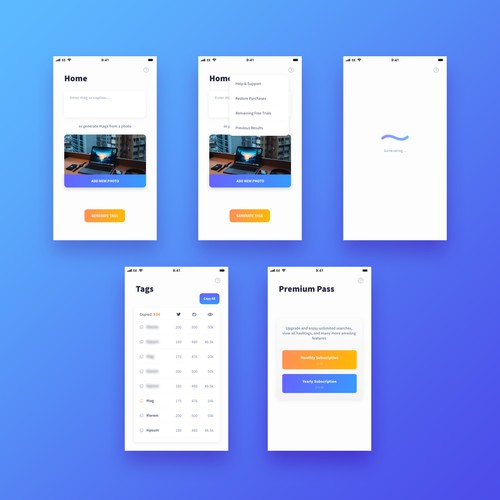 Mobile App design for a Hashtag Generator App