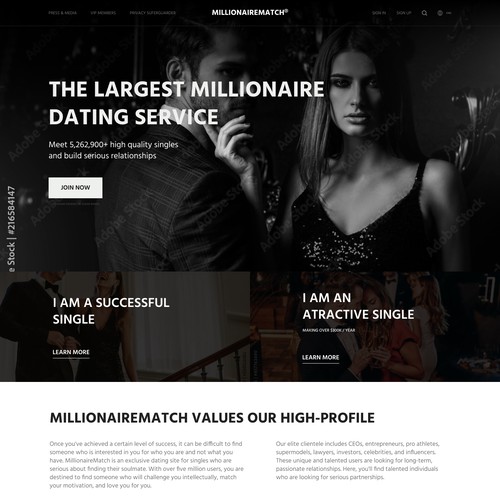 Luxury design for our dating site homepage