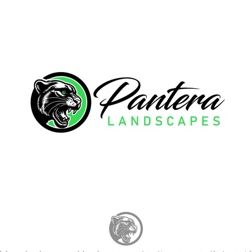 Pantera landscapes. Black panther bold masculine logo for a landscape company