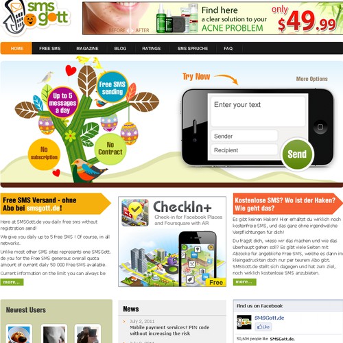 Create the next website design for SMSGott.de Redesign - the biggest German Free SMS site