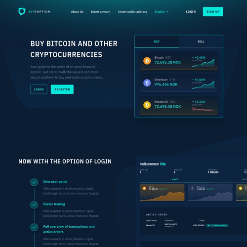 Crypto buy and sell homepage