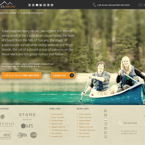 Website design for Aces Abroad : exceptional people, inspiring adventures