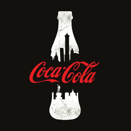 Coca cola bottle and Bologna skyline