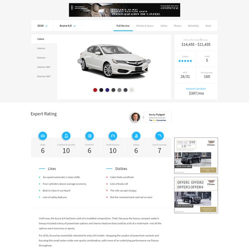 Web page design for Vehicle History