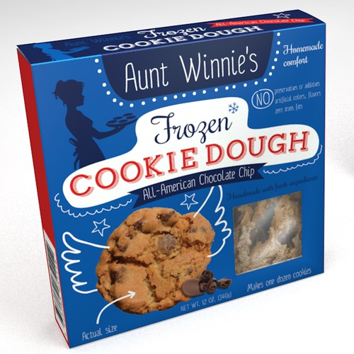 Create a commercial package for frozen, handmade cookie dough