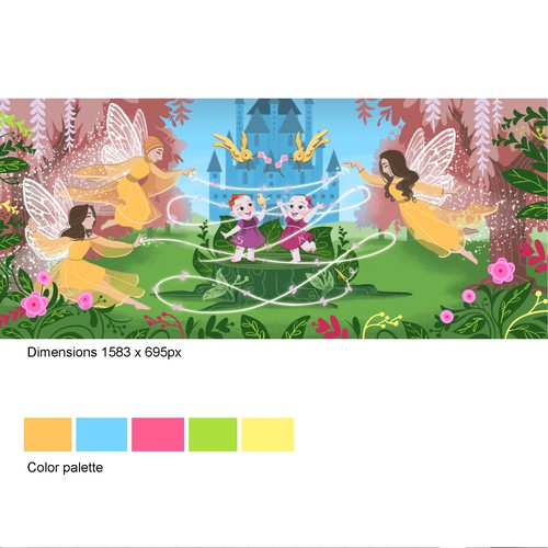 Fairy tale illustration of baby bow business