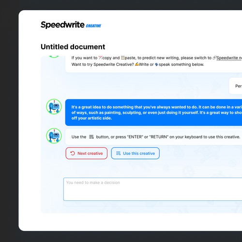Redesign Speedwrite Creative AI Texts generator service 