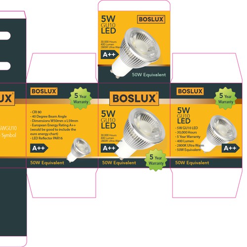 Create a professional packaging design for a LED Lightbulb