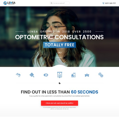 Landing page for a Optometric consultation.