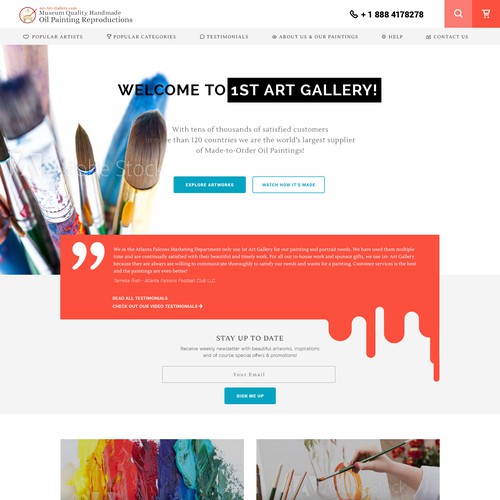 Homepage for online art gallery