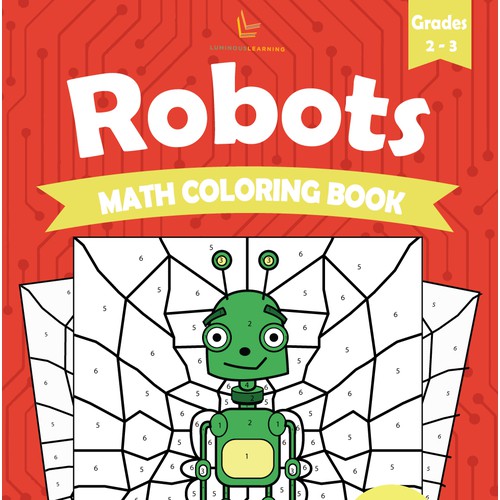 Robots coloring math book concept