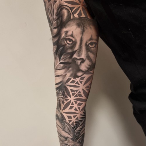 Cougar Head and Geometric Tattoo Design