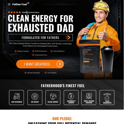 Landing page design concept for Father's Fuel