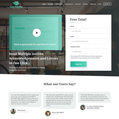 Landing page for cloud-based software