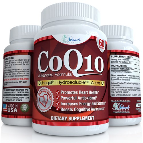 CoQ10 label and 3D render