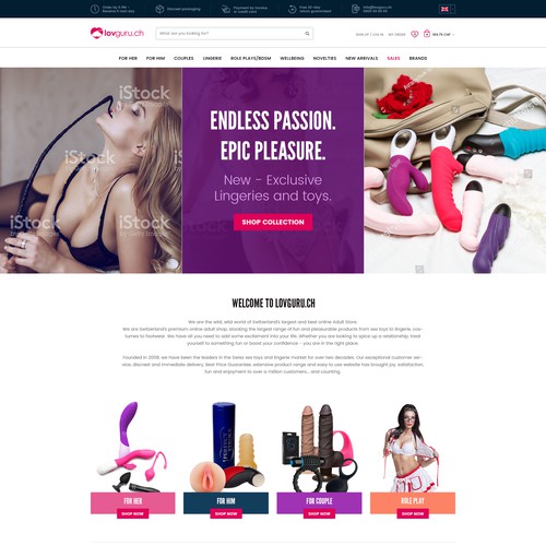 Homepage design for e-commerce business selling adult accessories and lingerie