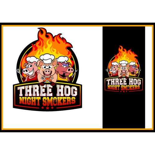 Create a logo for Three Hog Night Smokers a competitive BBQ team