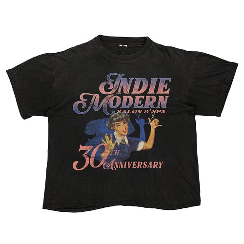 Retro vibe anniversary tee for Indiemodern salon & spa