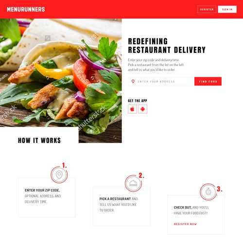 Homepage for food delivery service