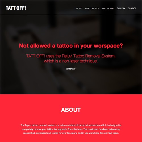 Create a clean, professional single page scroller for Tattoff non laser tattoo removal