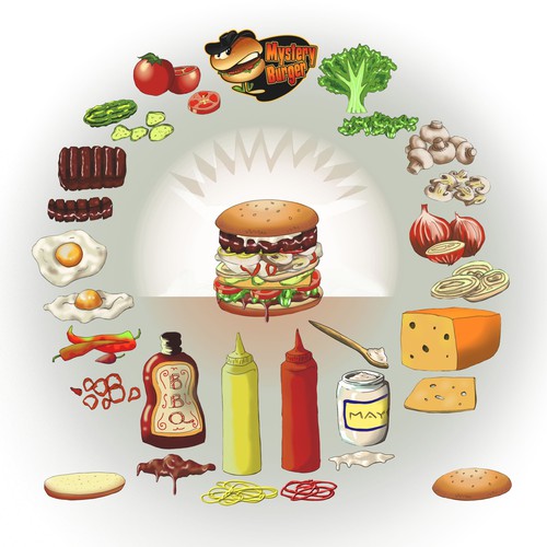 Create fun graphics of things that can go on a hamburger