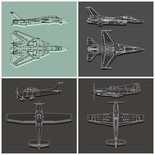 Design a series of classic aviation art prints