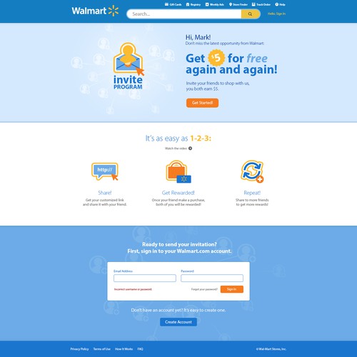 Design a website for Walmart's invite a friend program.