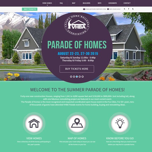 Template landing page for Parade of Homes events