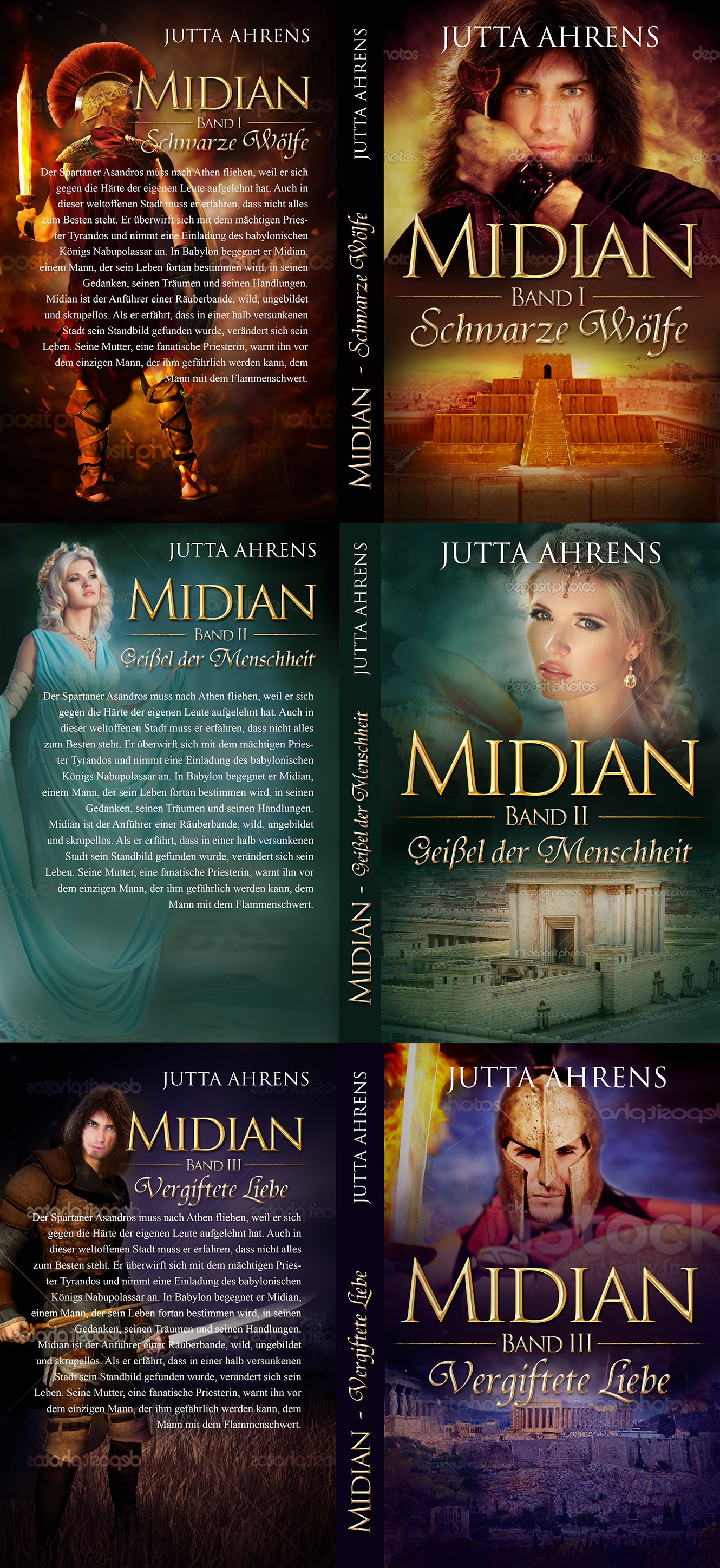 Book cover for a historical novel trilogy from the ancient Babylon, Israel and Greece.