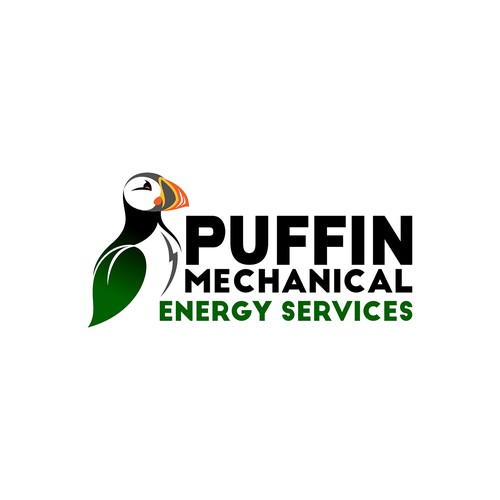 Design a bold logo for an Energy Saving company that has a Puffin as a mascot