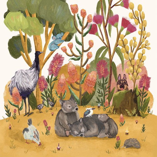 Wombat family - children illustration