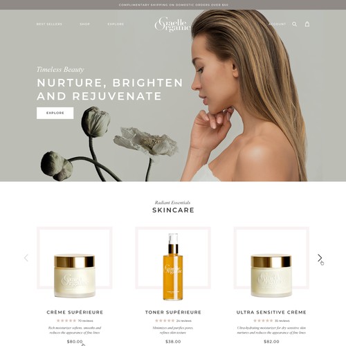 Website design page for Organic Skincare