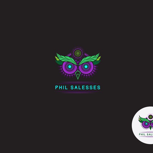 Create an owl on LSD (a psychedelic drug) logo for a consulting business