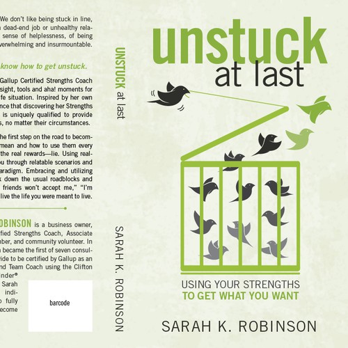 Create a clean, fresh paperback book cover for "Unstuck At Last"
