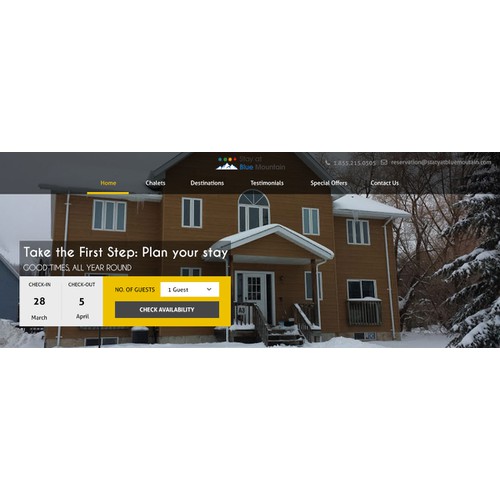 Vacation Chalet rental company home page booking section design