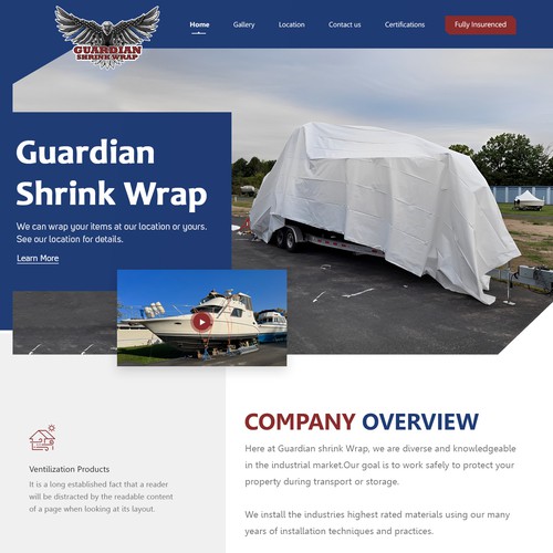 Custom web design for Guardian Shrink Wrap