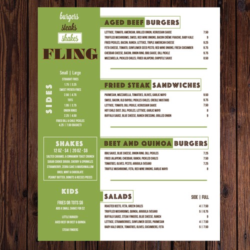 Clean, modern menu design for fast casual restaurant/craft brewery 