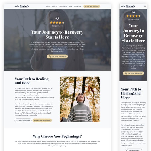 Home page design concept for New Beginning