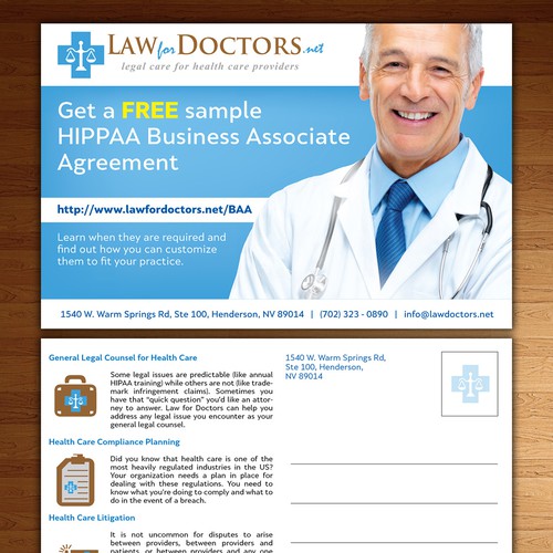 Create a flyer for a law firm that represents doctors