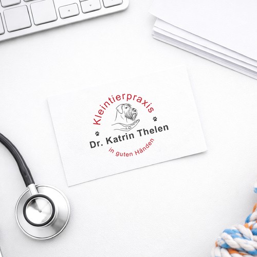 Hand-sketch veterinary crest — caring clinic badge